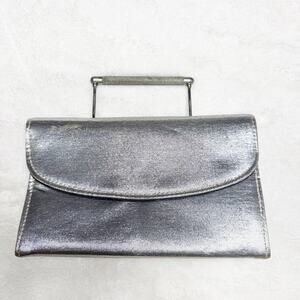 VINTAGE Silver Small Shimmer Formal Purse Clutch Fancy Evening Bag